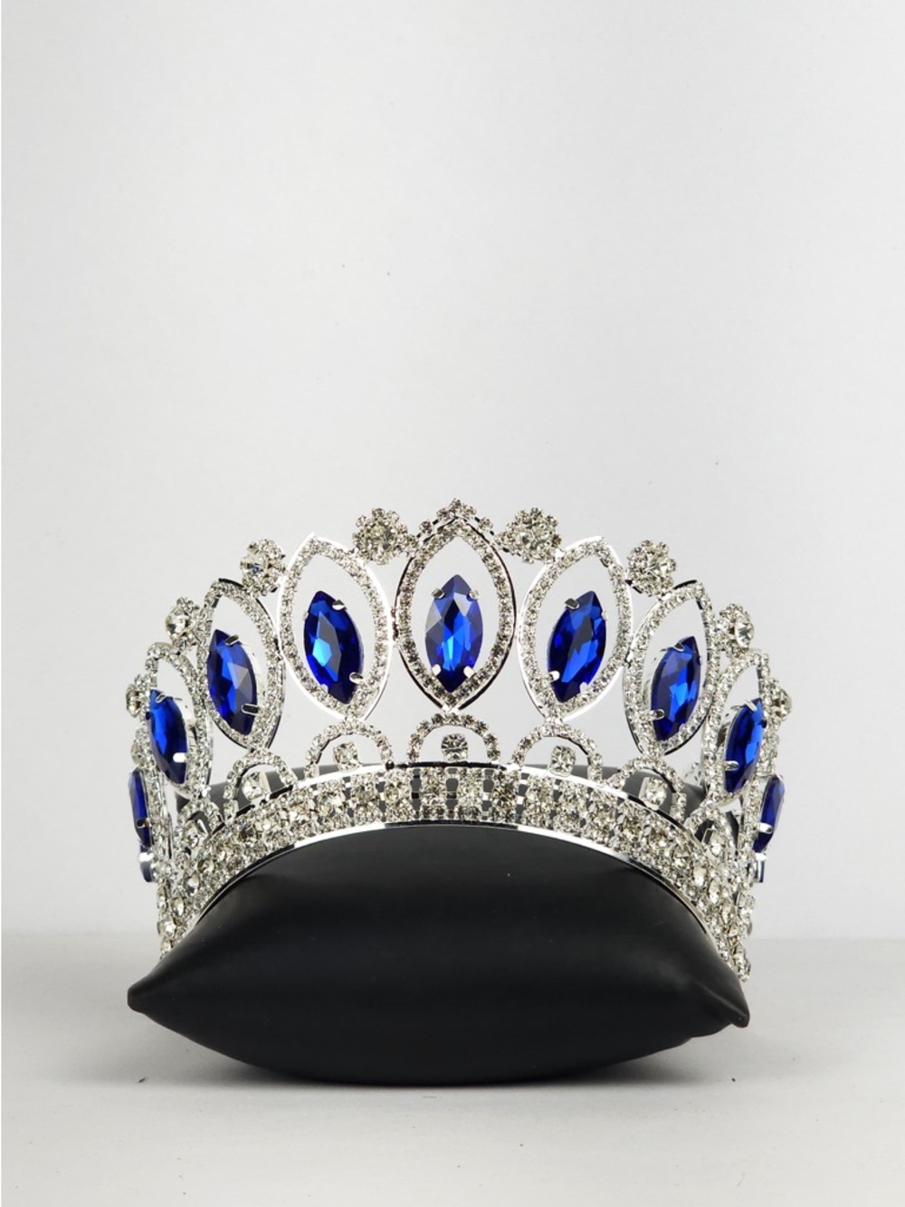 Silver Tiara Crown with Sapphire Blue Crystals - Women Accessories